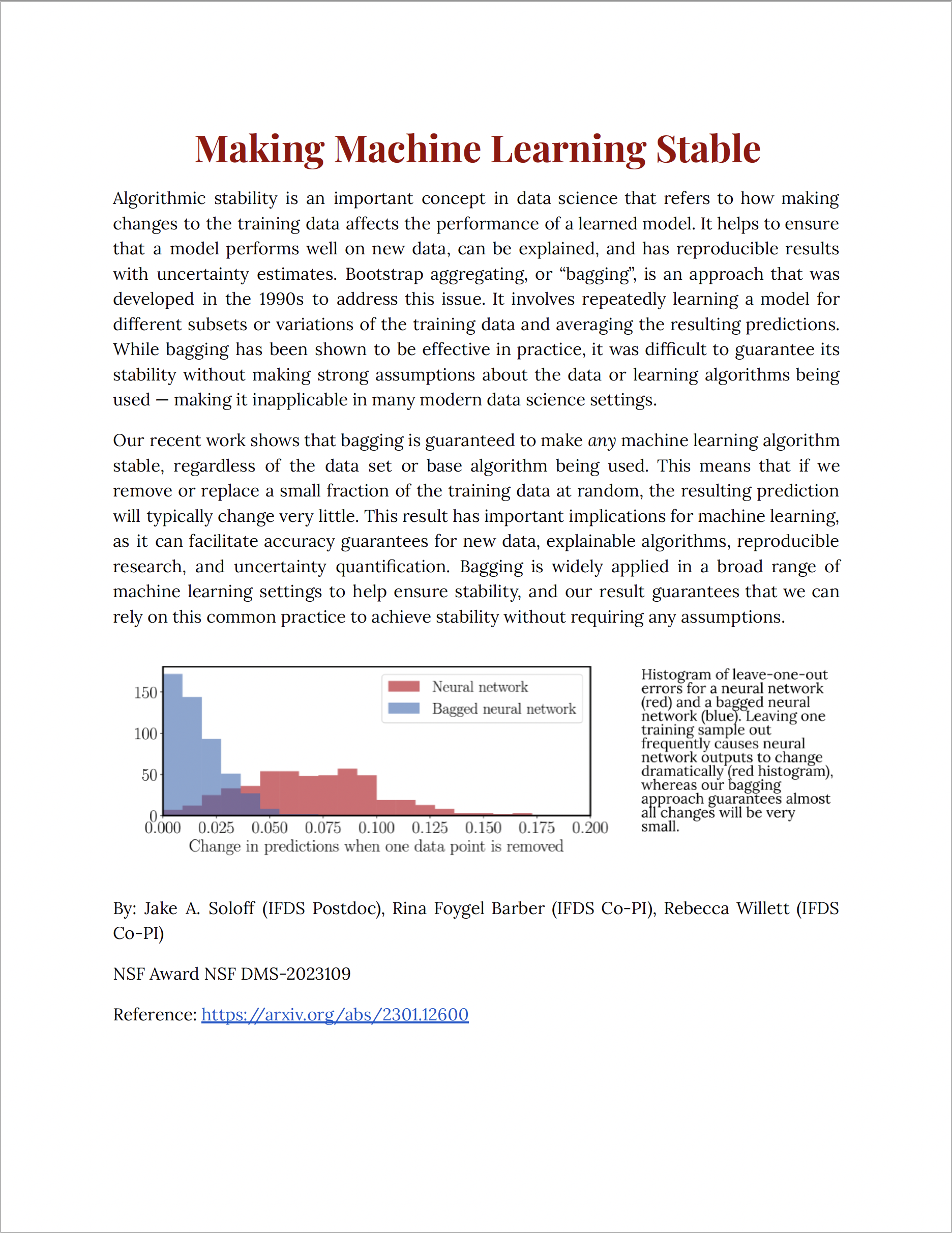 Making Machine Learning Stable