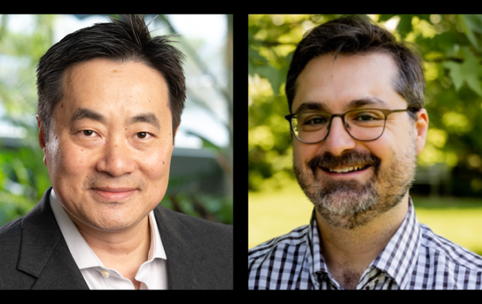 Headshots of Jerry Zhu and Ilias Diakonikolas on a black background