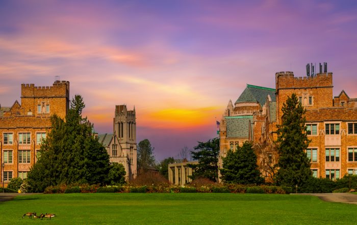 Sunset behind University of washington campus